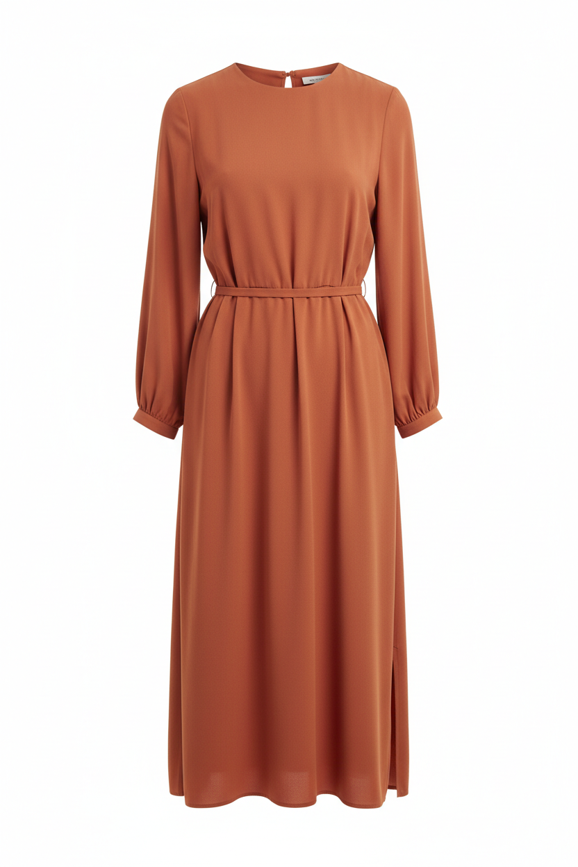 Robe midi mi-saison automne terracotta
