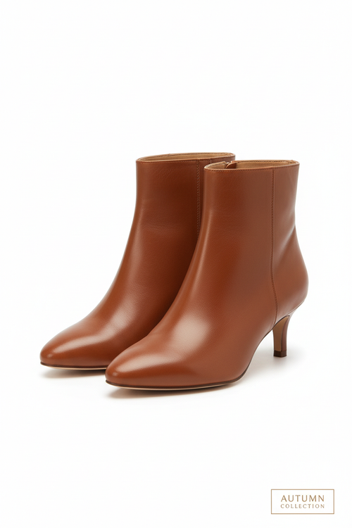Bottines talon bas cuir cognac femme automne