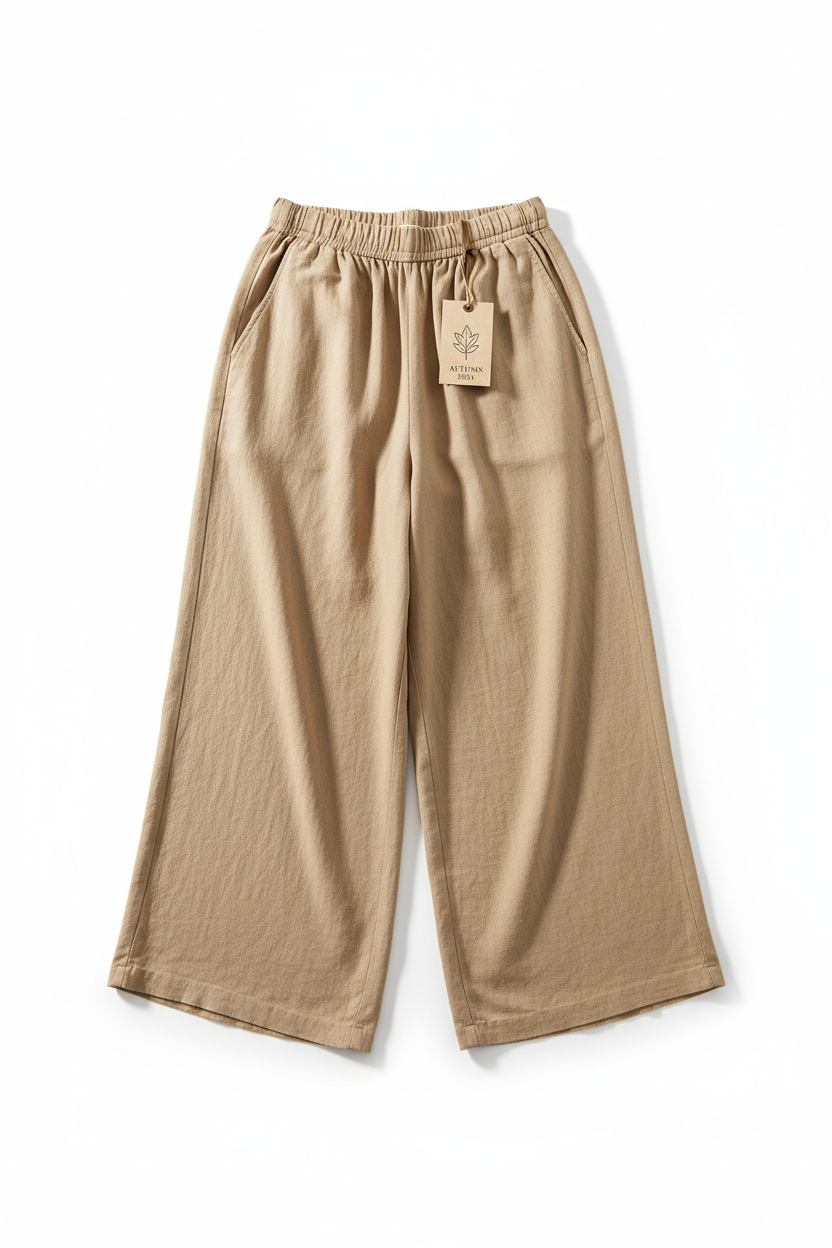 Pantalon large toile beige sable coupe relaxed
